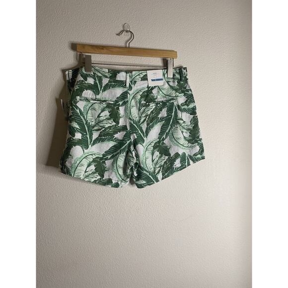 Old Navy Linen Blend Shorts Womens 10 Green White Leaf Tropical - Picture 3 of 4